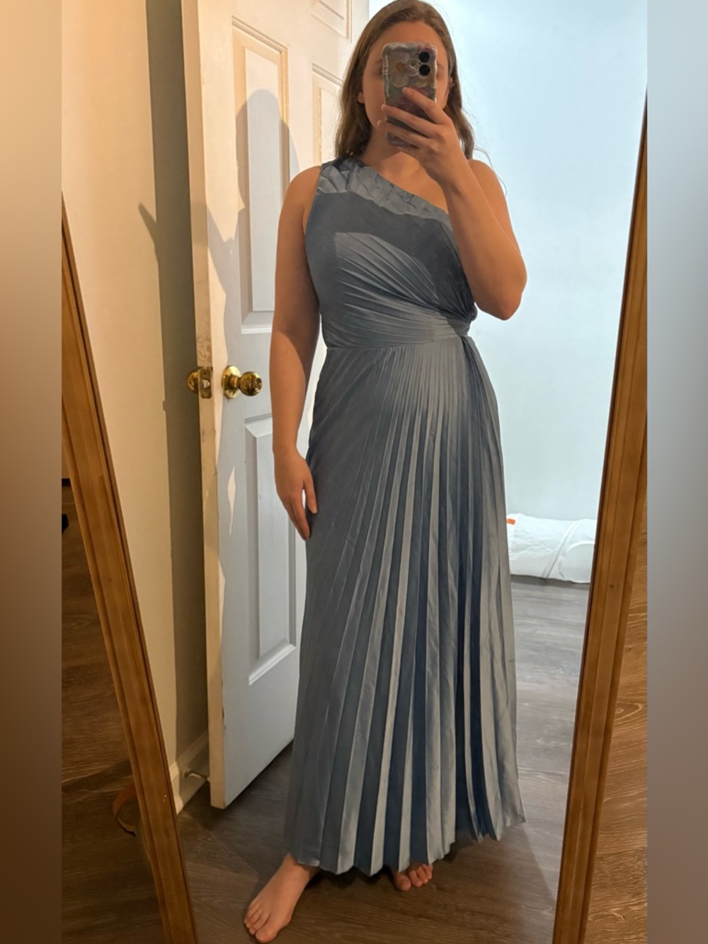 Abercrombie Size Small Baby Blue Giselle Pleated One Shoulder Maxi Dress - Picture 2 of 2